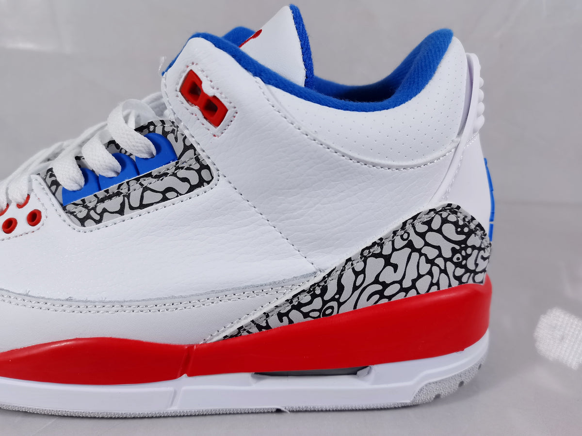 White Red Blue Elephant Print Sneakers - Jordan 3 Retro - product image from the listing.