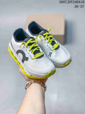 On Cloudstratus 3 Kids' Running Shoes in White and Lime - product image from the listing.
