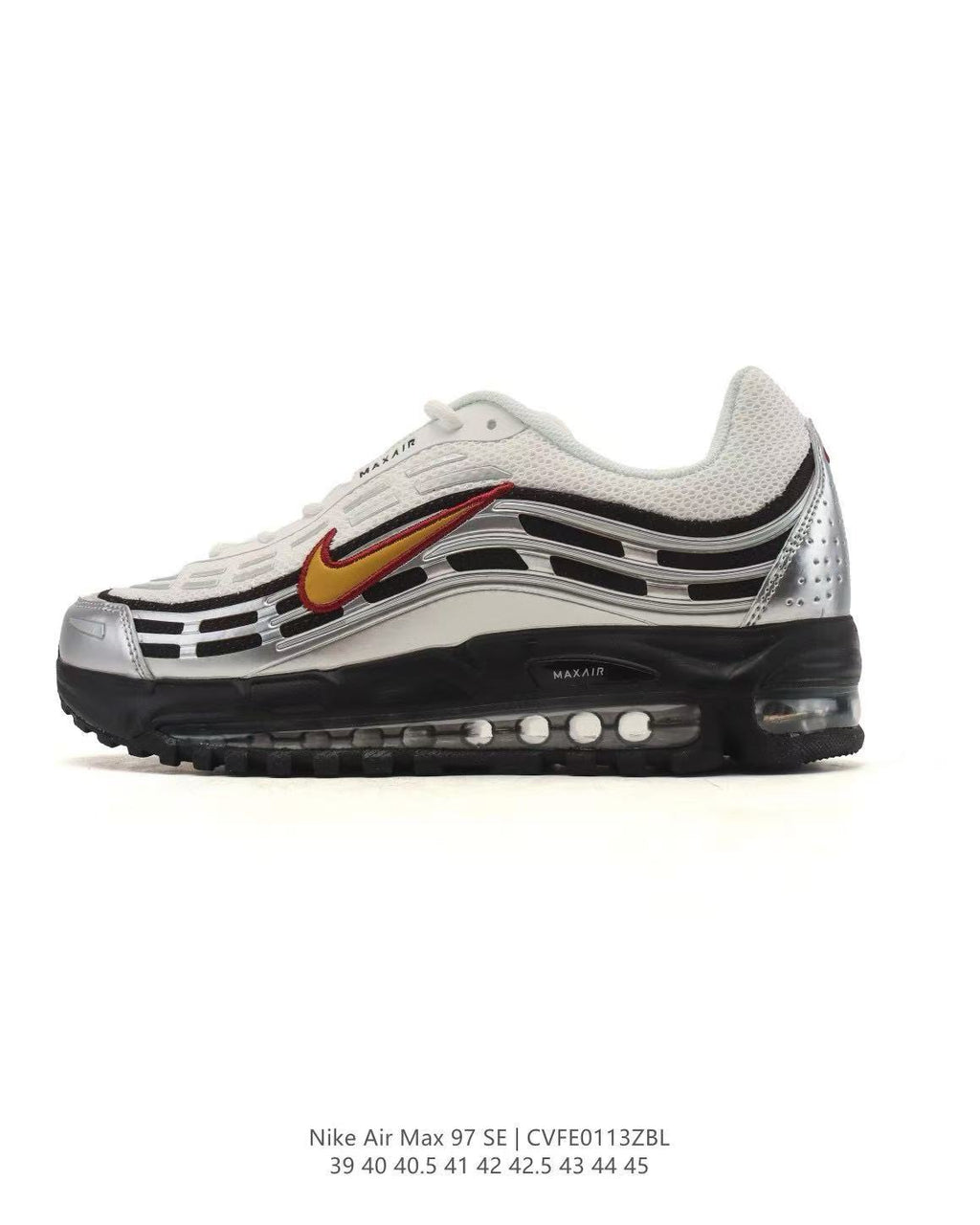 Nike Air Max 97 SE Sneakers in White Silver Gold CVFF013ZBL - product image from the listing.