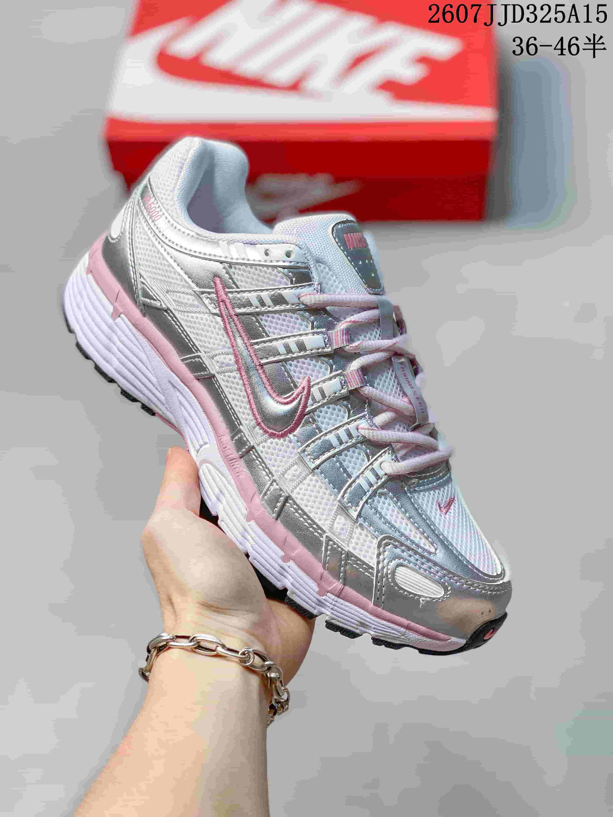 Nike P-6000 Sneakers in White Silver Pink CD6404 - product image from the listing.