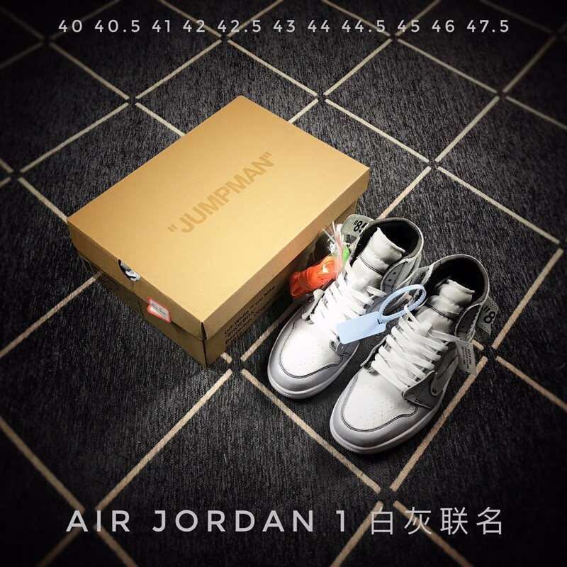 Jordan 1 High Off-White Style Sneakers in White Grey - product image from the listing.