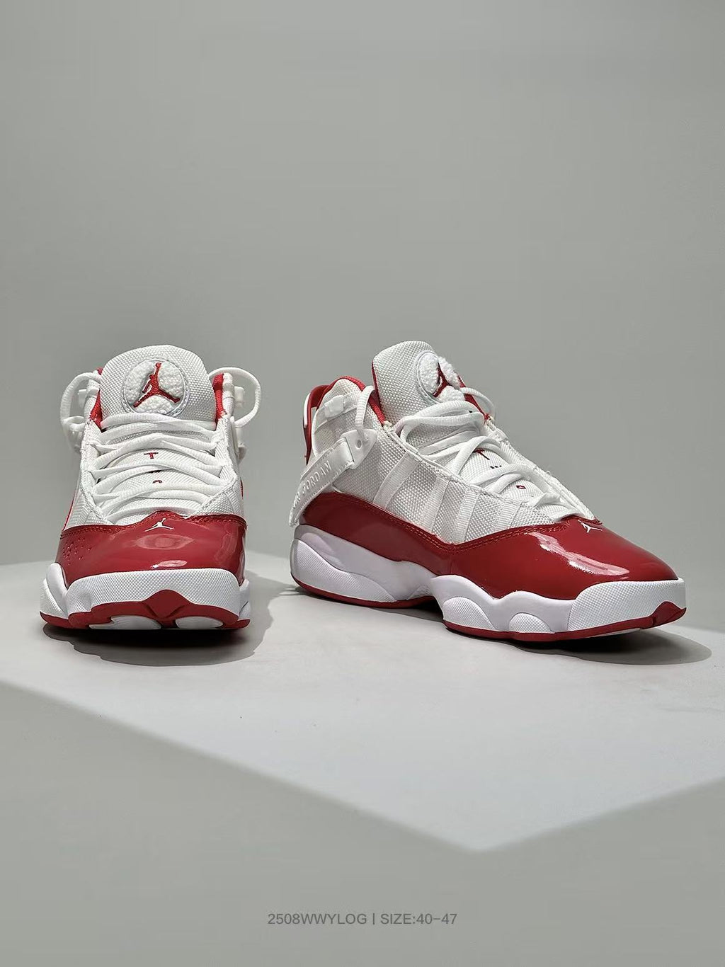 Jordan 6-3 Basketball Sneakers in White and Red - product image from the listing.