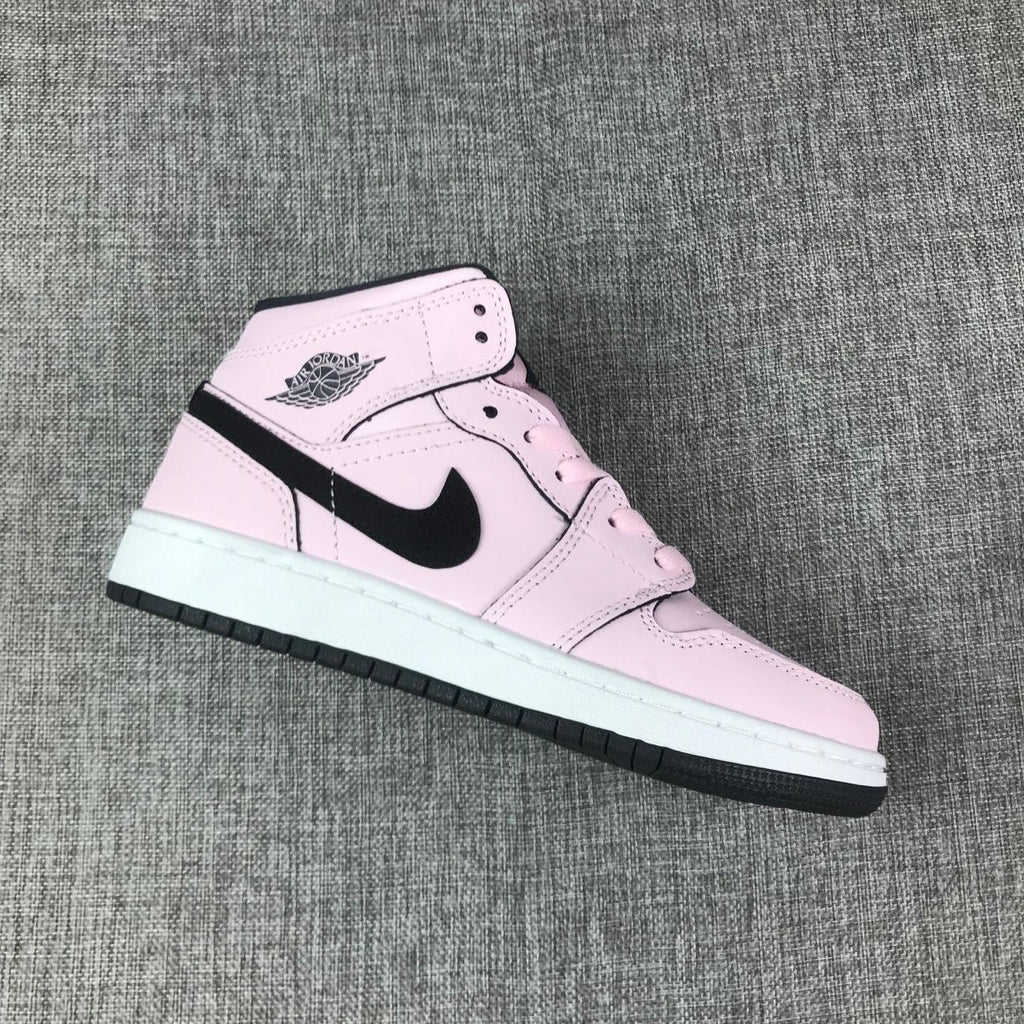 Air Jordan 1 Mid High-Top Sneakers in Pink and Black - product image from the listing.