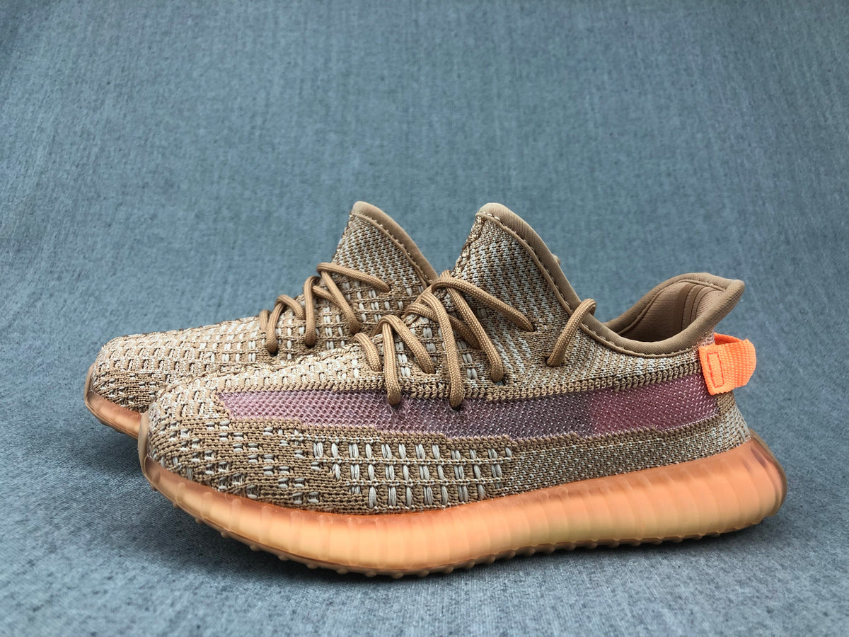Beige and Orange Yeezy 350 V2 Kids Sneakers - product image from the listing.