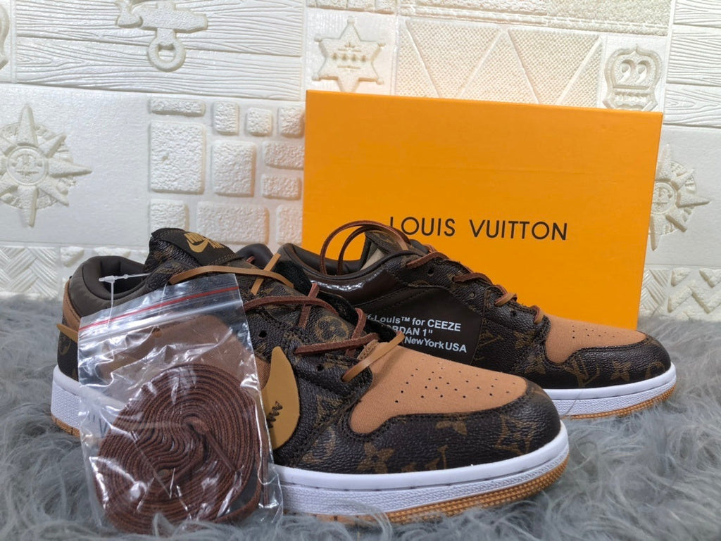 Brown Black Sneakers with Monogram Print - Jordan 1 Low - product image from the listing.