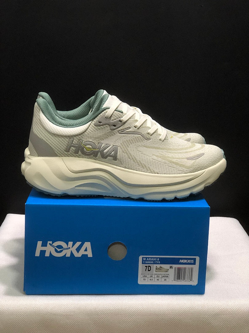 HOKA Arahi 8 Shoes for Running in Cream and Sage - product image from the listing.