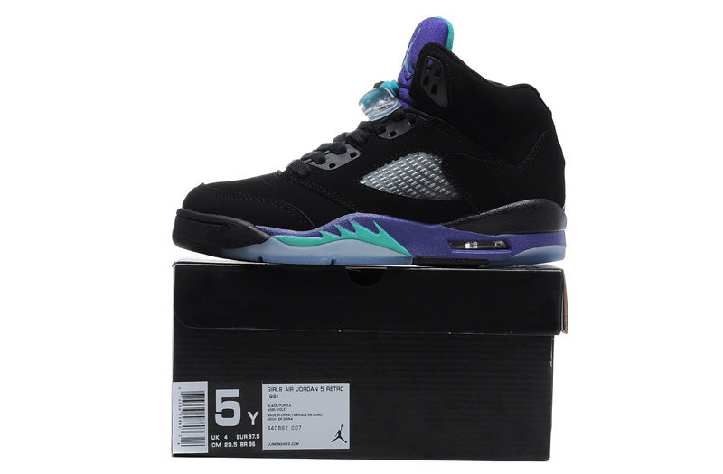 Air Jordan 5 Black Purple High-Top Sneakers 440892-007 - product image from the listing.
