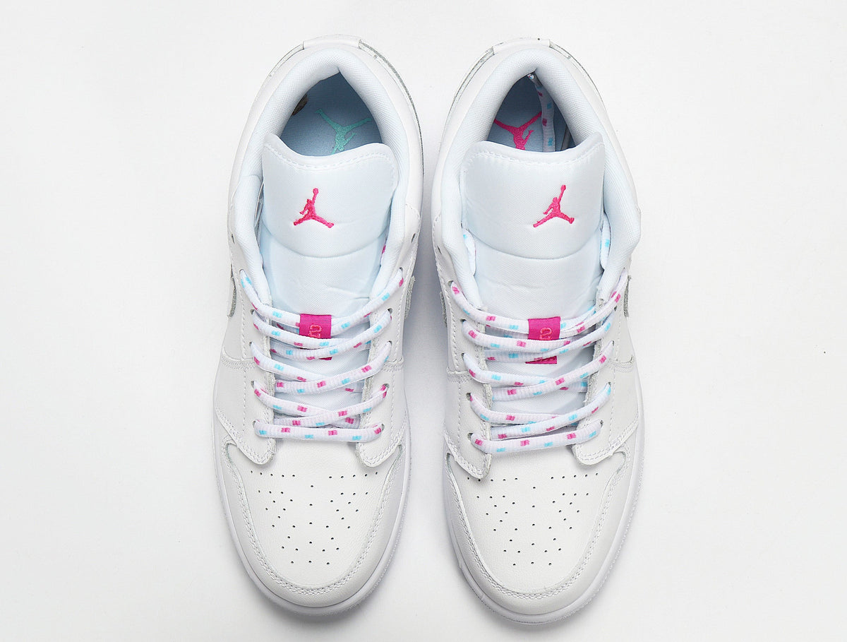 Air Jordan 1 Low White and Pink Sneakers - product image from the listing.