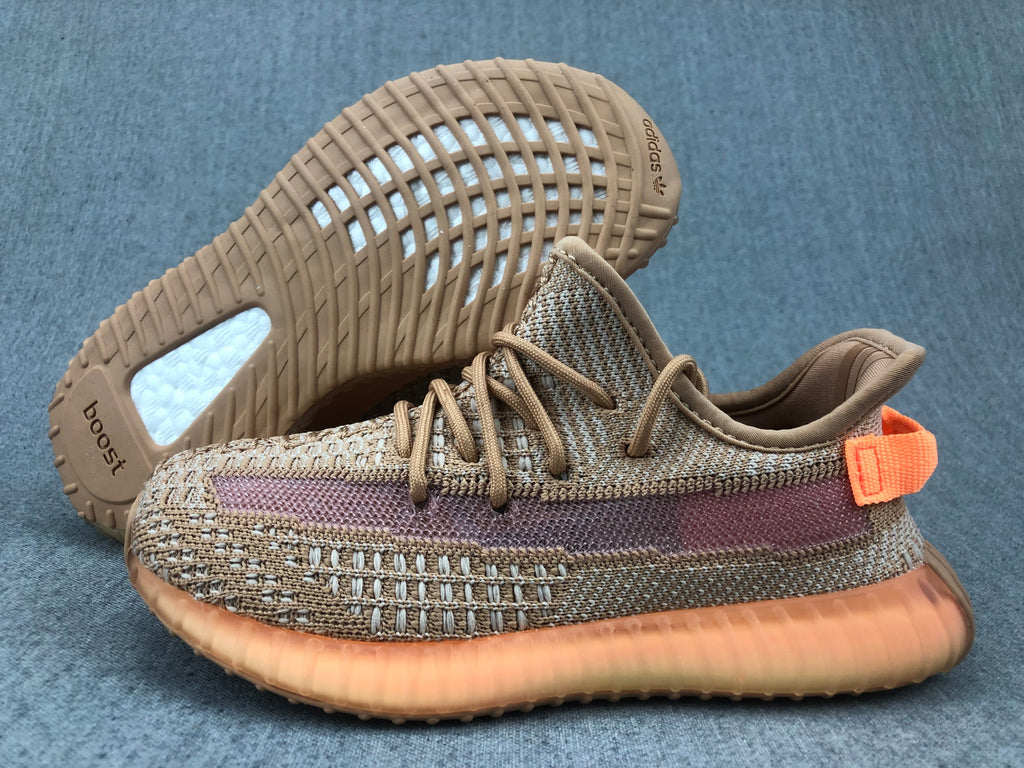 Beige and Orange Yeezy 350 V2 Kids Sneakers - product image from the listing.