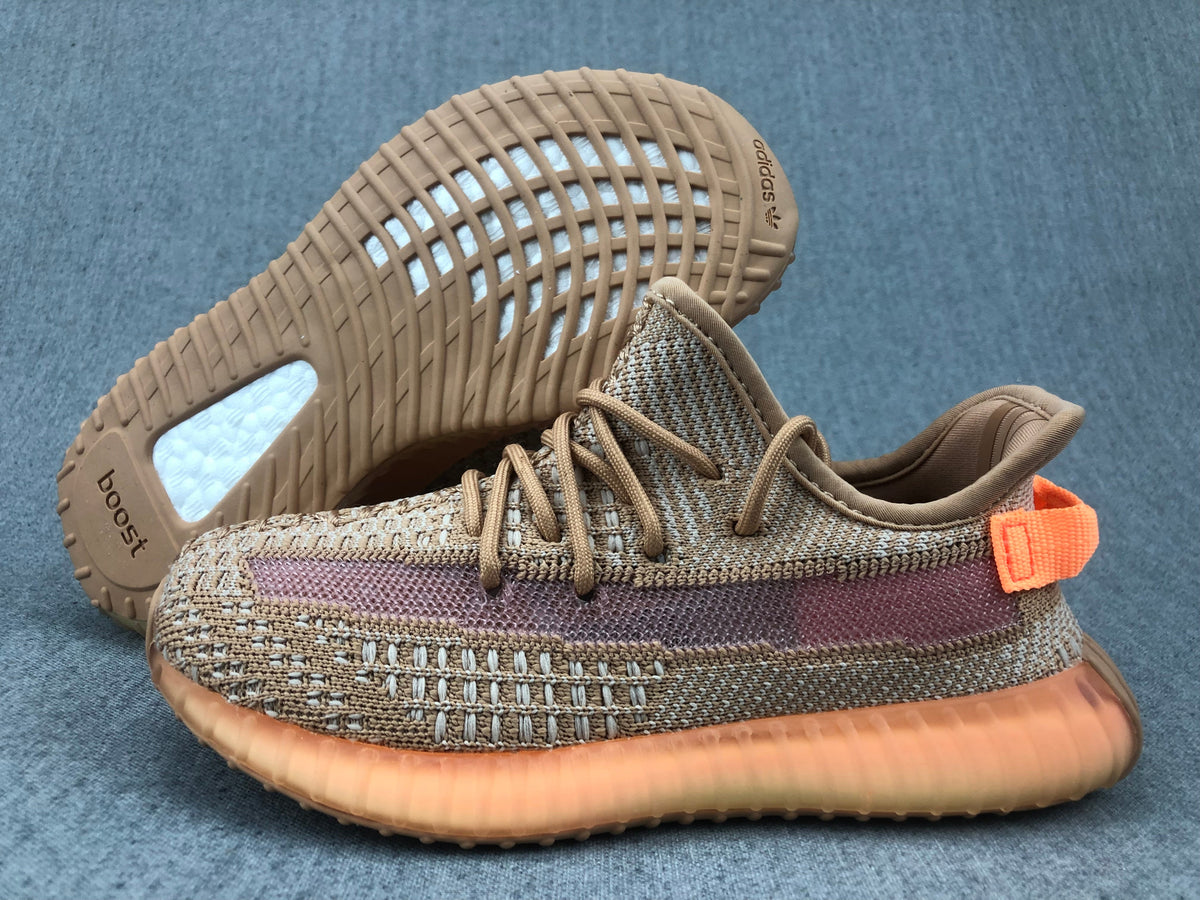 Beige and Orange Yeezy 350 V2 Kids Sneakers - product image from the listing.