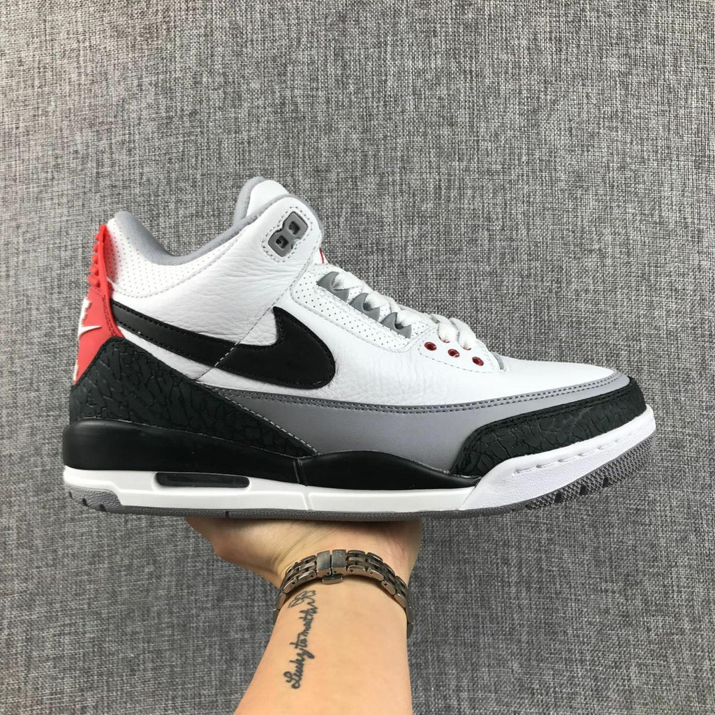 Air Jordan 3 White Grey Black Red Sneakers - product image from the listing.