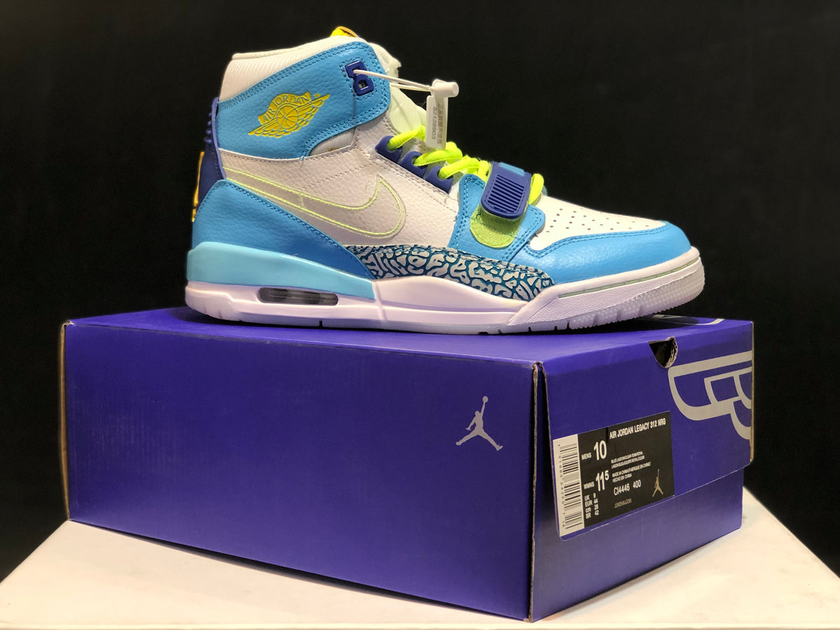 Air Jordan Legacy 312 Fly High-Top Sneakers, in White and Blue - product image from the listing.