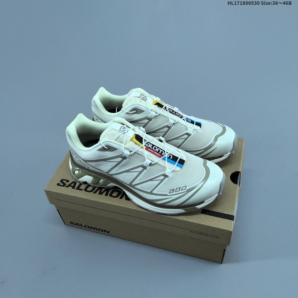 Salomon XT-6 Trail Running Shoes, in White and Grey - product image from the listing.