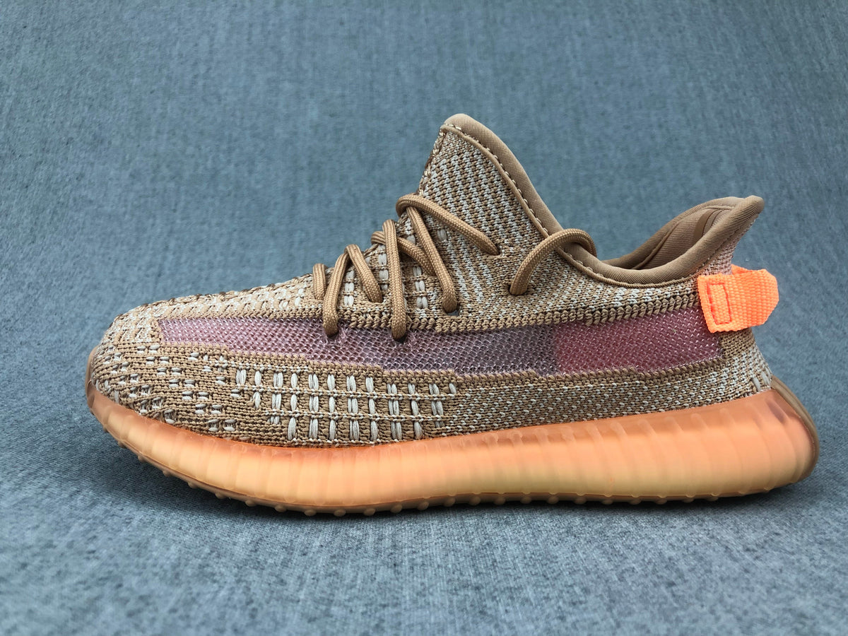 Beige and Orange Yeezy 350 V2 Kids Sneakers - product image from the listing.
