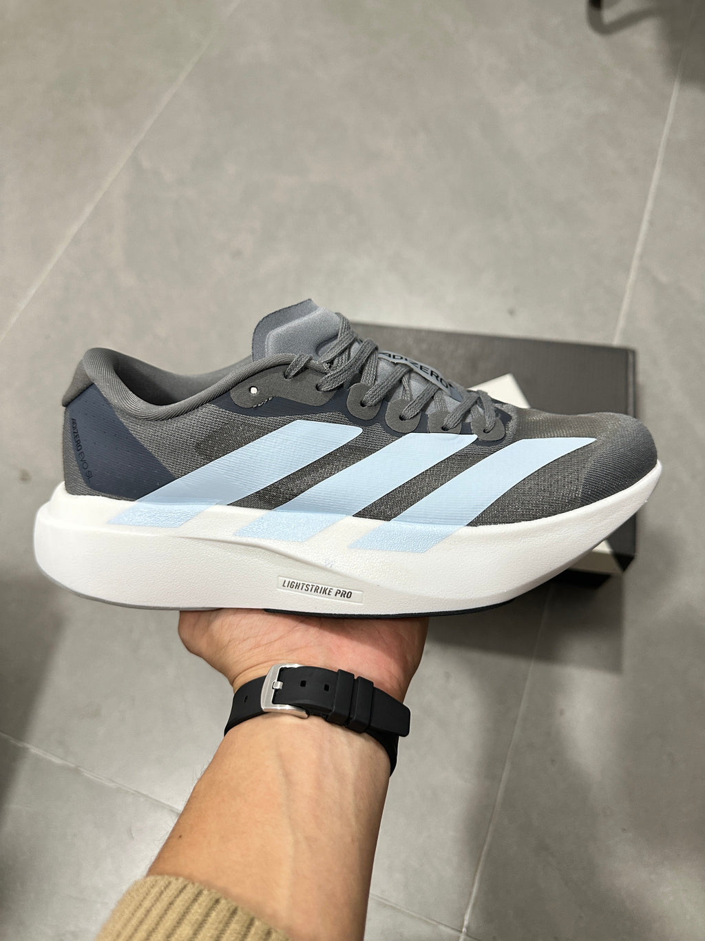 adidas Lightstrike Pro Running Shoes, in Grey and White JS4489 - product image from the listing.