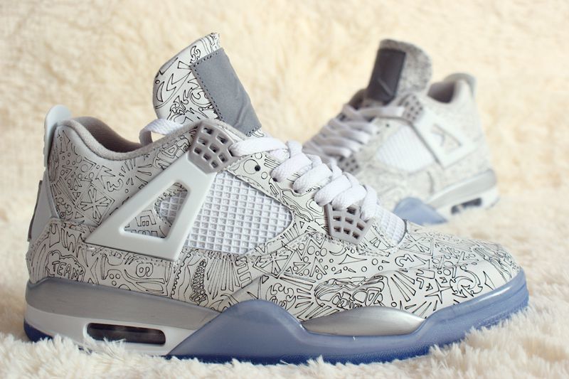 Air Jordan 4 Laser 5LAB4 White and Blue Sneakers - product image from the listing.