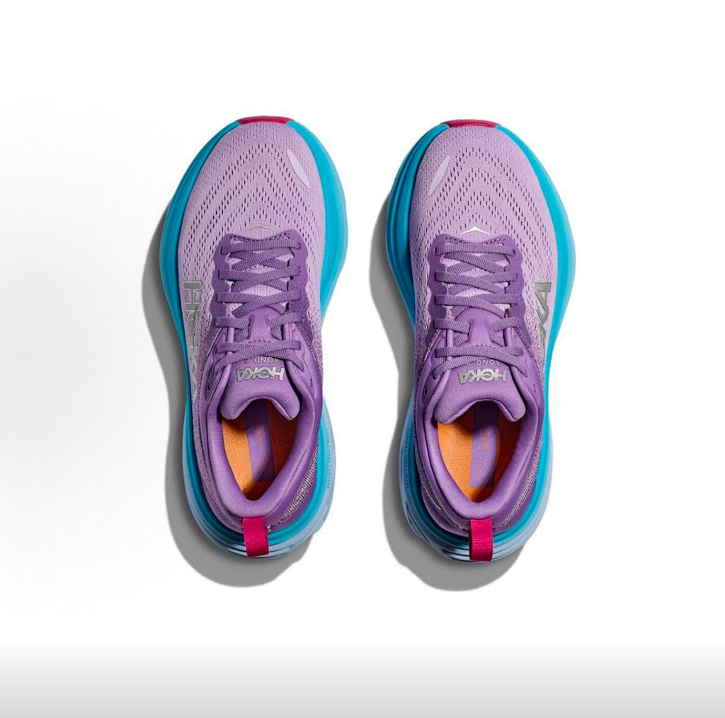 Purple and Blue HOKA Bondi 8 Running Sneakers - product image from the listing.