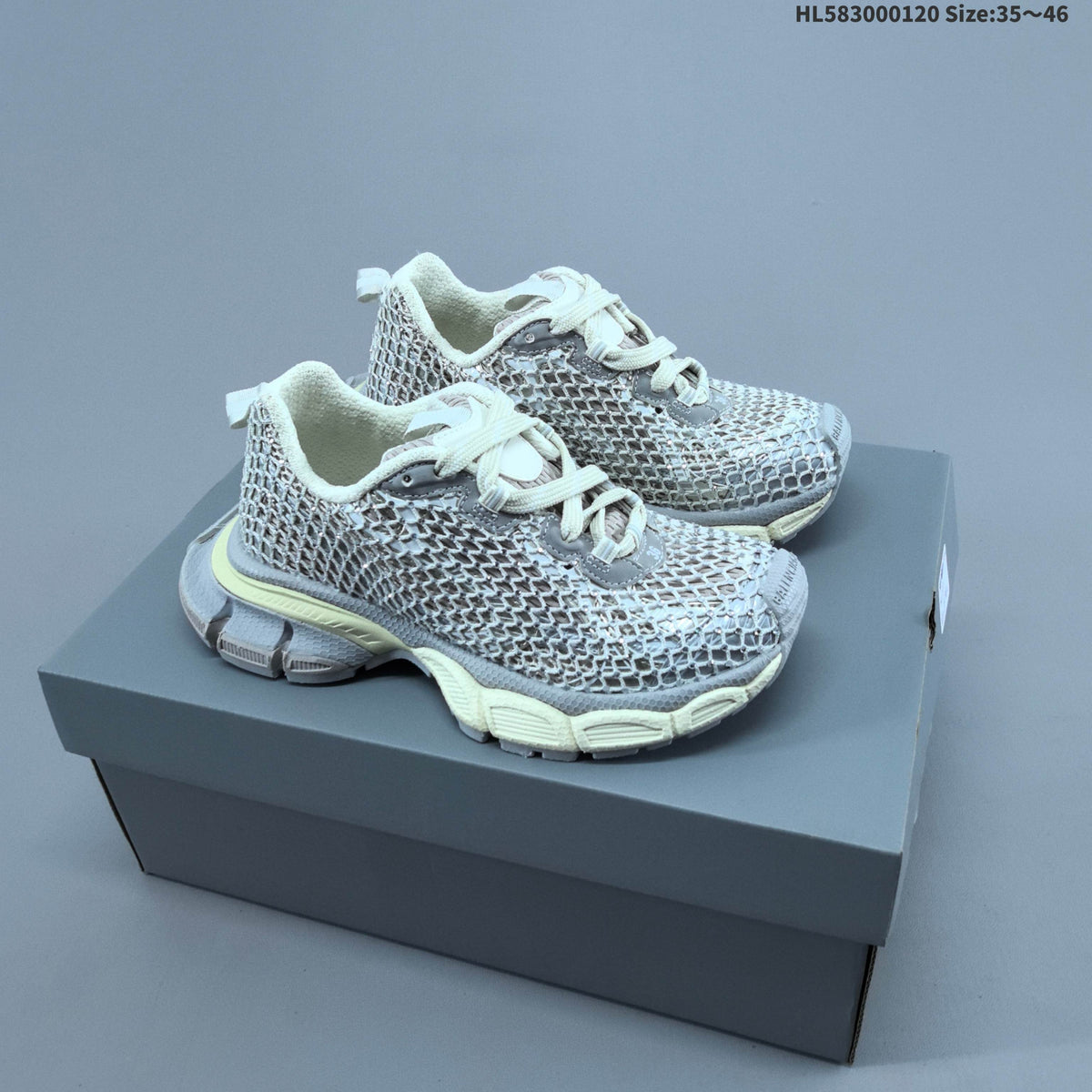 Gray Balenciaga 3XL Fishnet Low-Top Sneakers - product image from the listing.