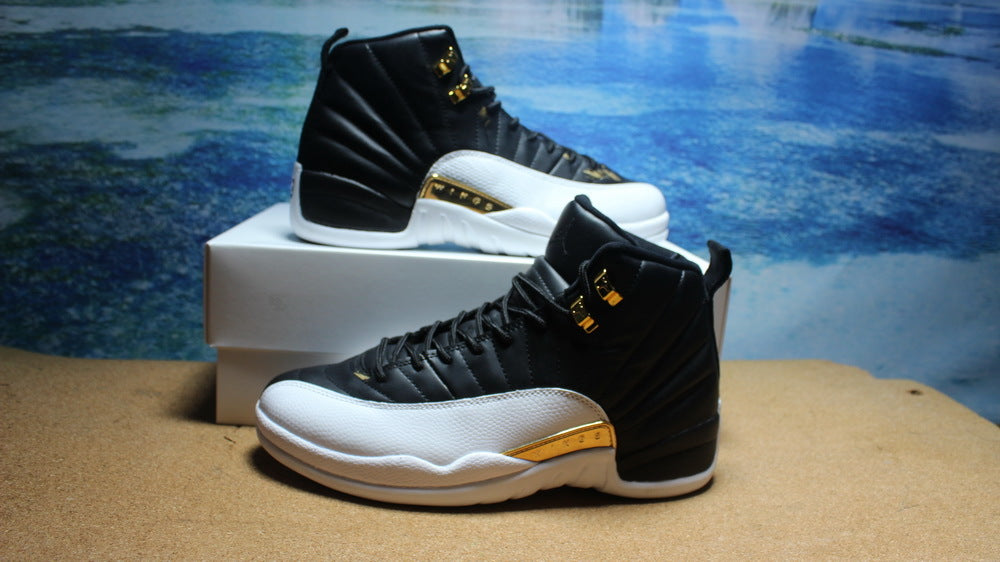 Air Jordan 12 Wings Black White Gold Sneakers 848692-033 - product image from the listing.