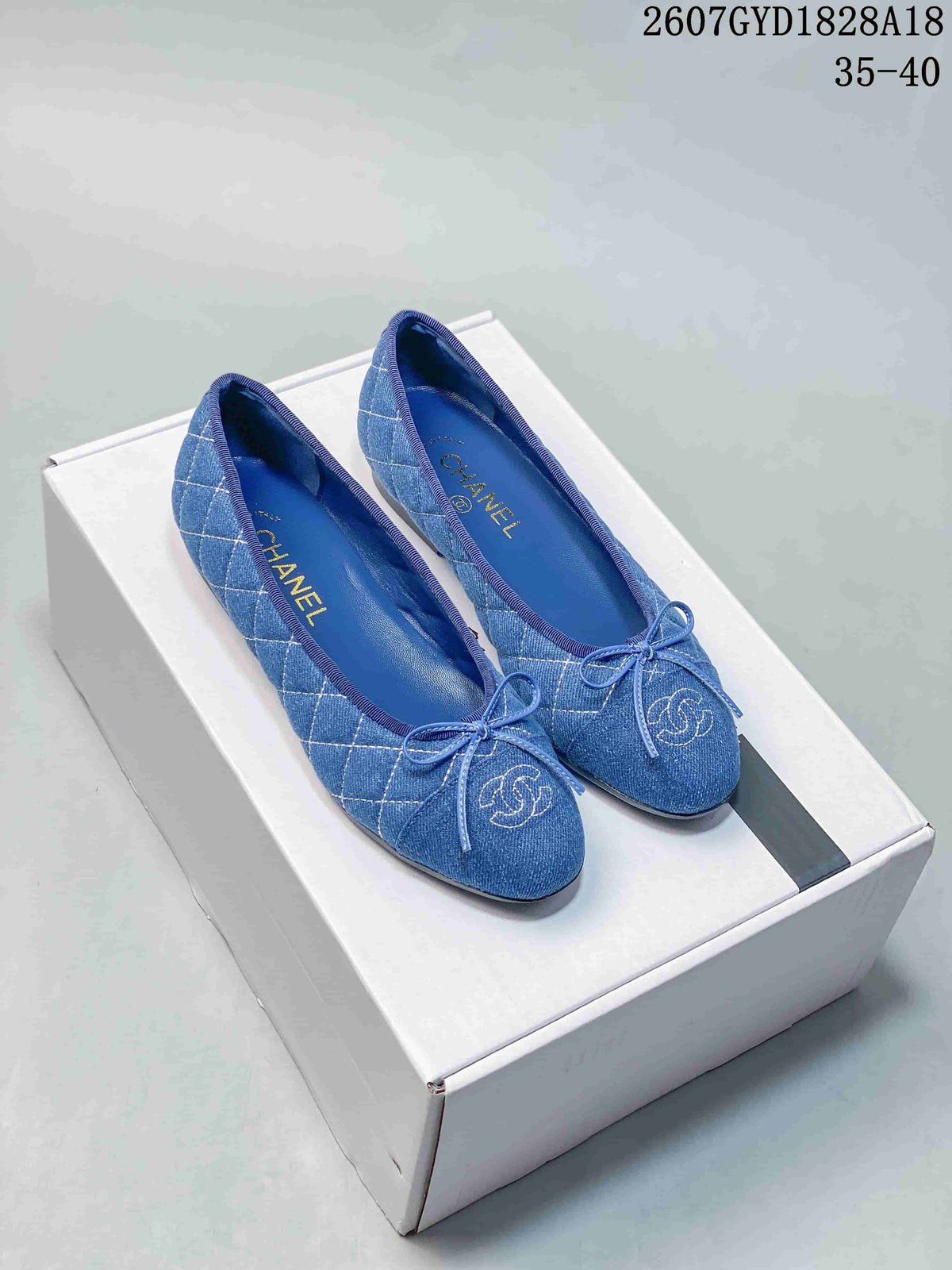 26P Blue Quilted Denim Ballet Flats 2607GYD1828A18 by Chanel - product image from the listing.