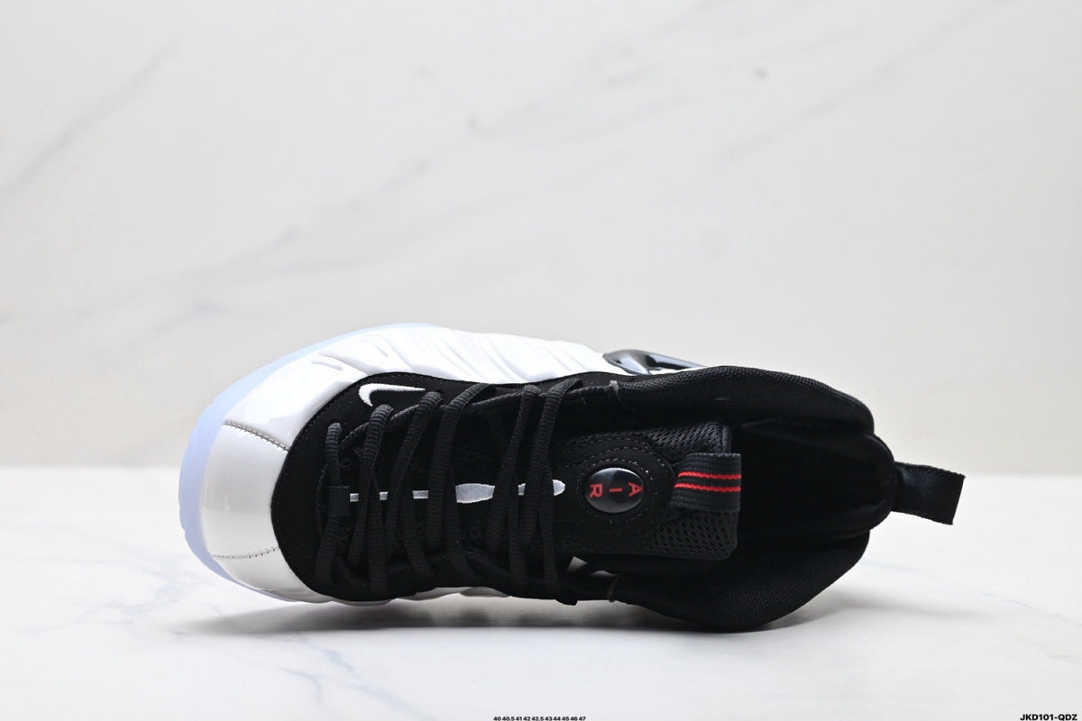 Nike Air Penny Foamposite One Sneakers in Black White Red - product image from the listing.