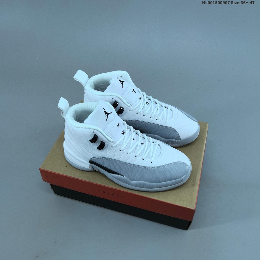 Air Jordan 12 Retro High Barons White Grey Sneakers - product image from the listing.