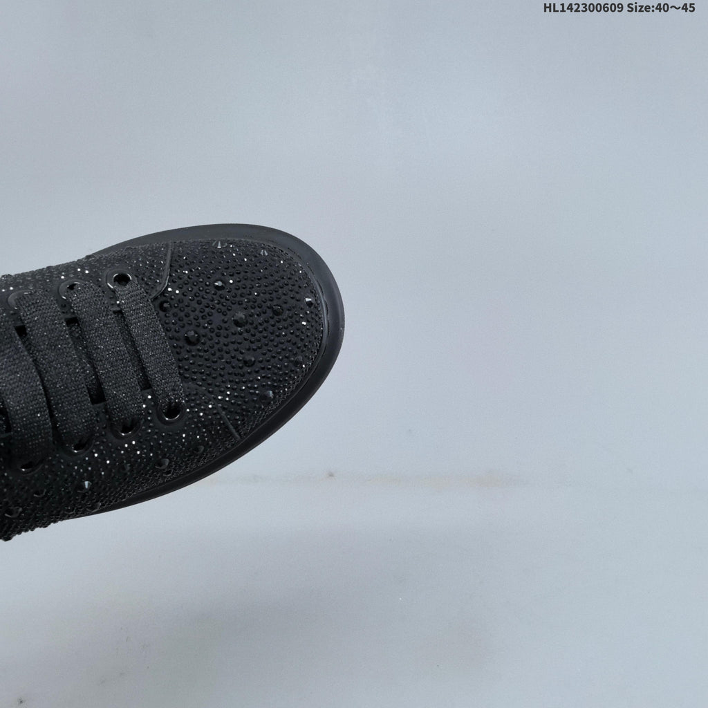 Alexander McQueen Black Crystal-Embellished Sneakers in Leather - product image from the listing.