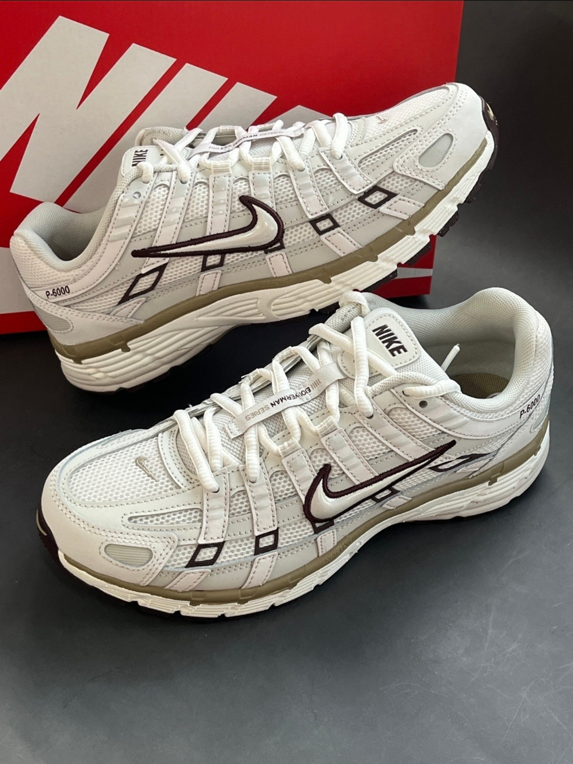 Nike P-6000 Trainers in Off-White and Coffee HF0728-201 - product image from the listing.