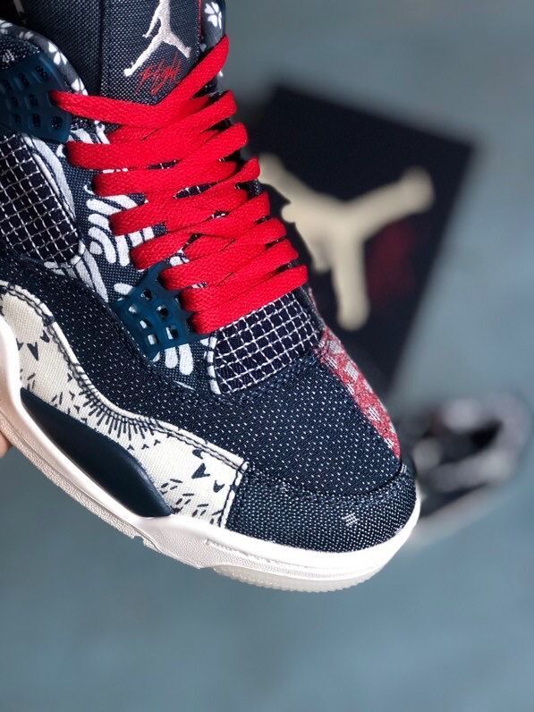 Jordan 4 Sashiko-Style Embroidered Sneakers in Navy - product image from the listing.