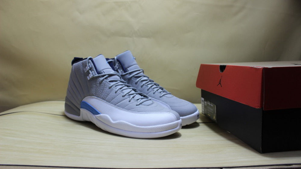 Air Jordan 12 GreyBlue High-Cut Sneakers - product image from the listing.