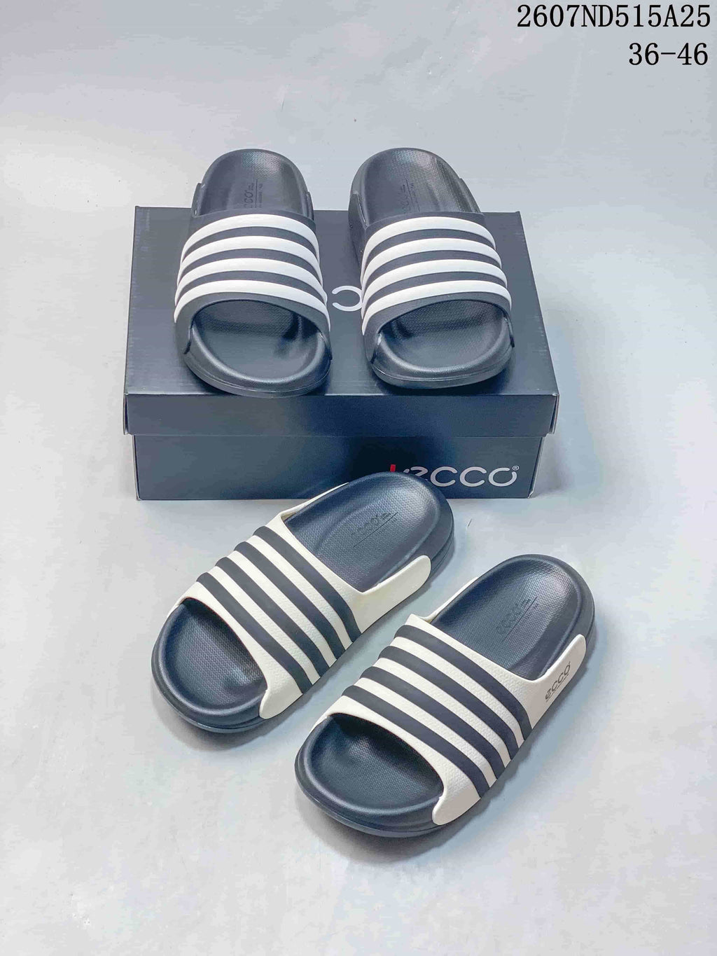 Men's ECCO Slide Sandals Navy and White 2607ND515A25 - product image from the listing.