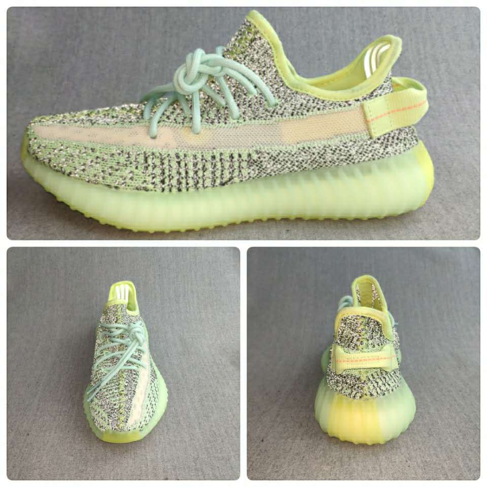 Lime Green and Mint Yeezy 350 V2 Knit Sneakers - product image from the listing.