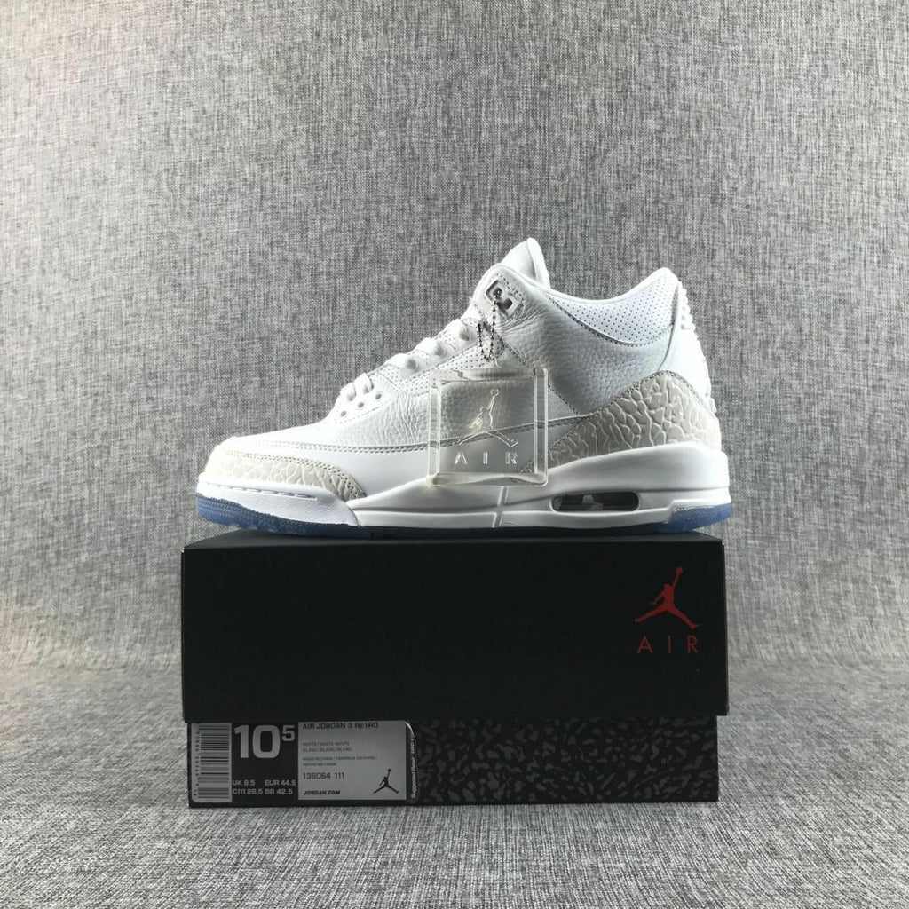 White Cement Sneakers with Blue Translucent Sole - Jordan 3 - product image from the listing.