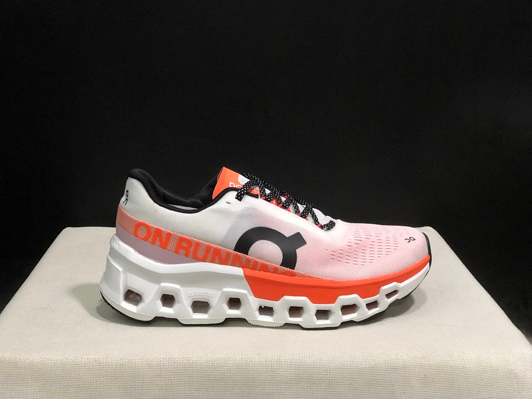 White and Orange On Cloudmonster 2 Running Shoes - product image from the listing.