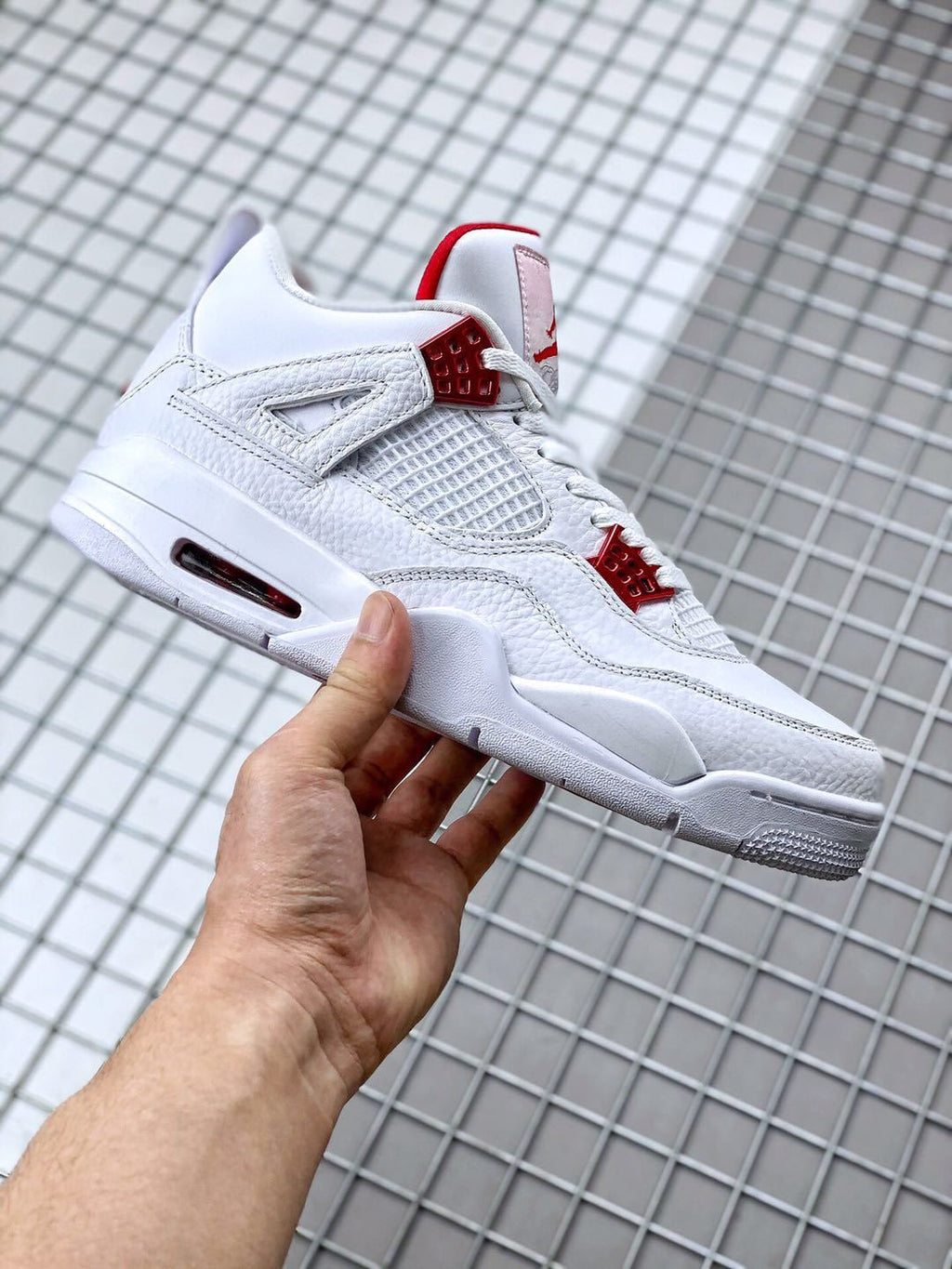 Air Jordan 4 Red Metallic White Red Sneakers - product image from the listing.