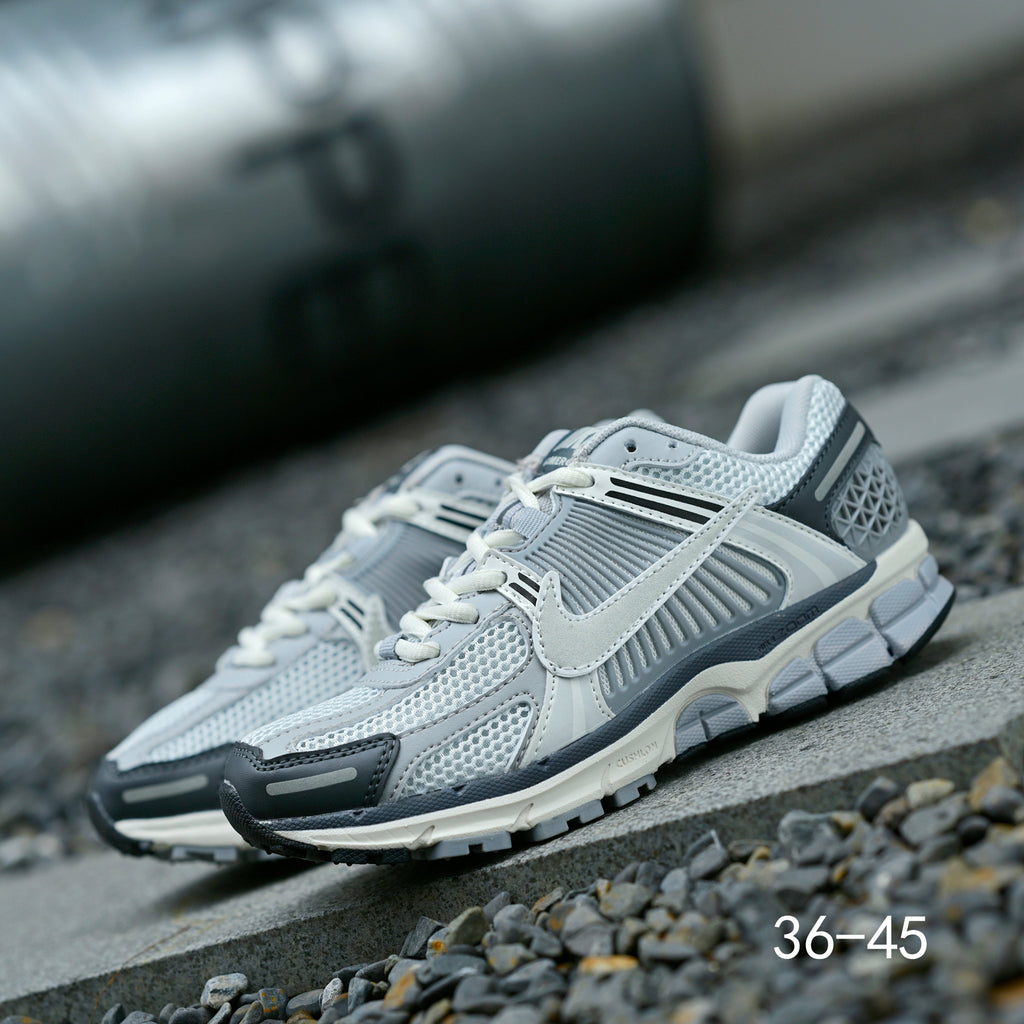 Light Gray and Navy Nike Air Zoom Vomero 5 Sneakers - product image from the listing.