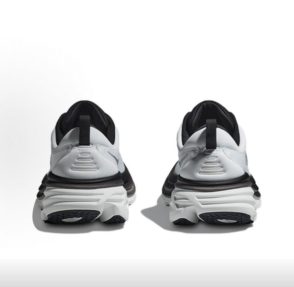 HOKA Bondi 8 Running Shoes in White and Black - product image from the listing.