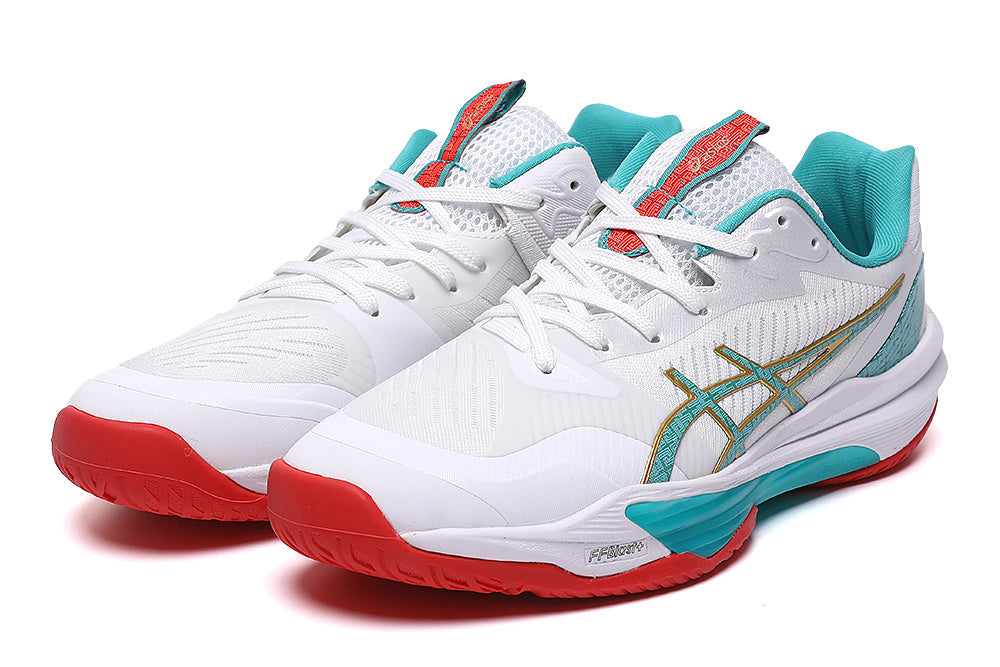 ASICS Court Shoes in White Turquoise Red - product image from the listing.