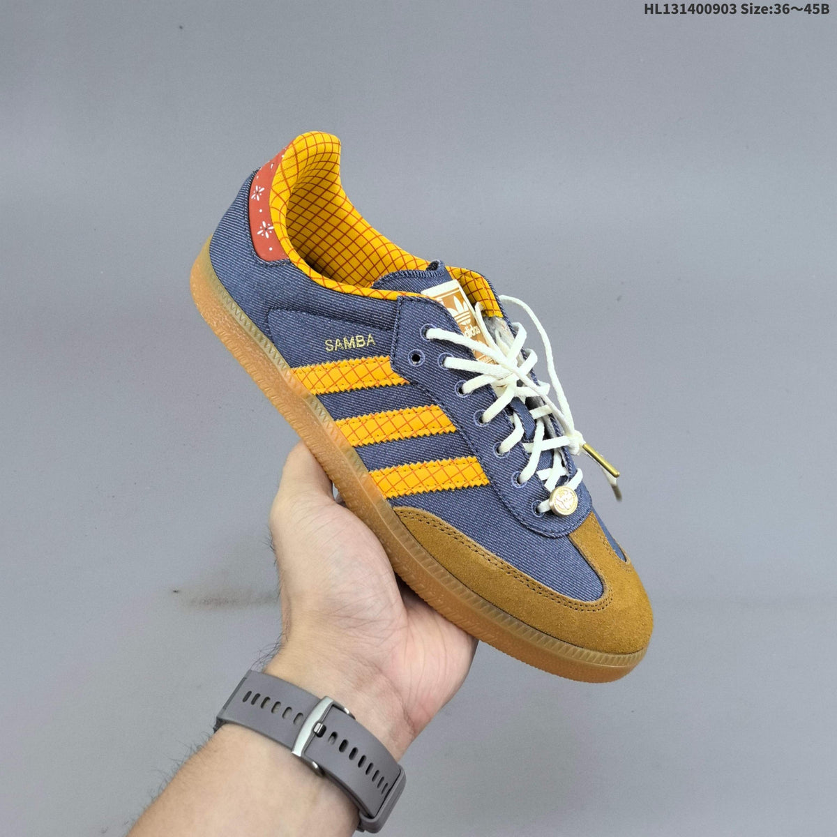 Adidas Originals Samba Sneakers in Blue and Gold LA3985 - product image from the listing.
