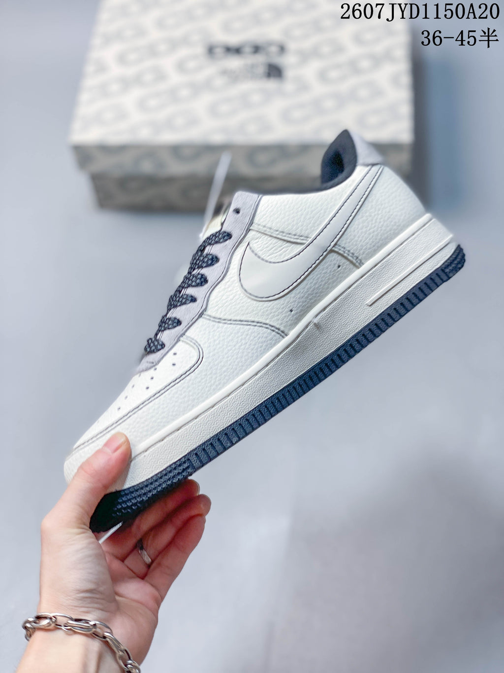 Nike Air Force 1 '07 Low Sneakers in White Navy Gray - product image from the listing.