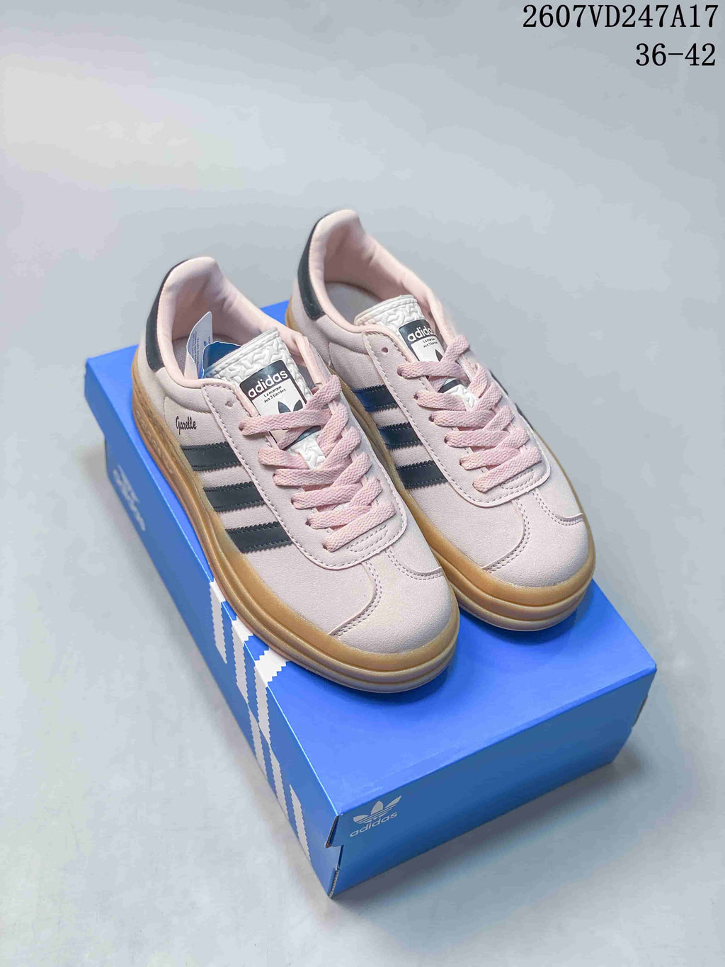 Women's adidas Gazelle Bold Sneakers Pink Black Gum - product image from the listing.