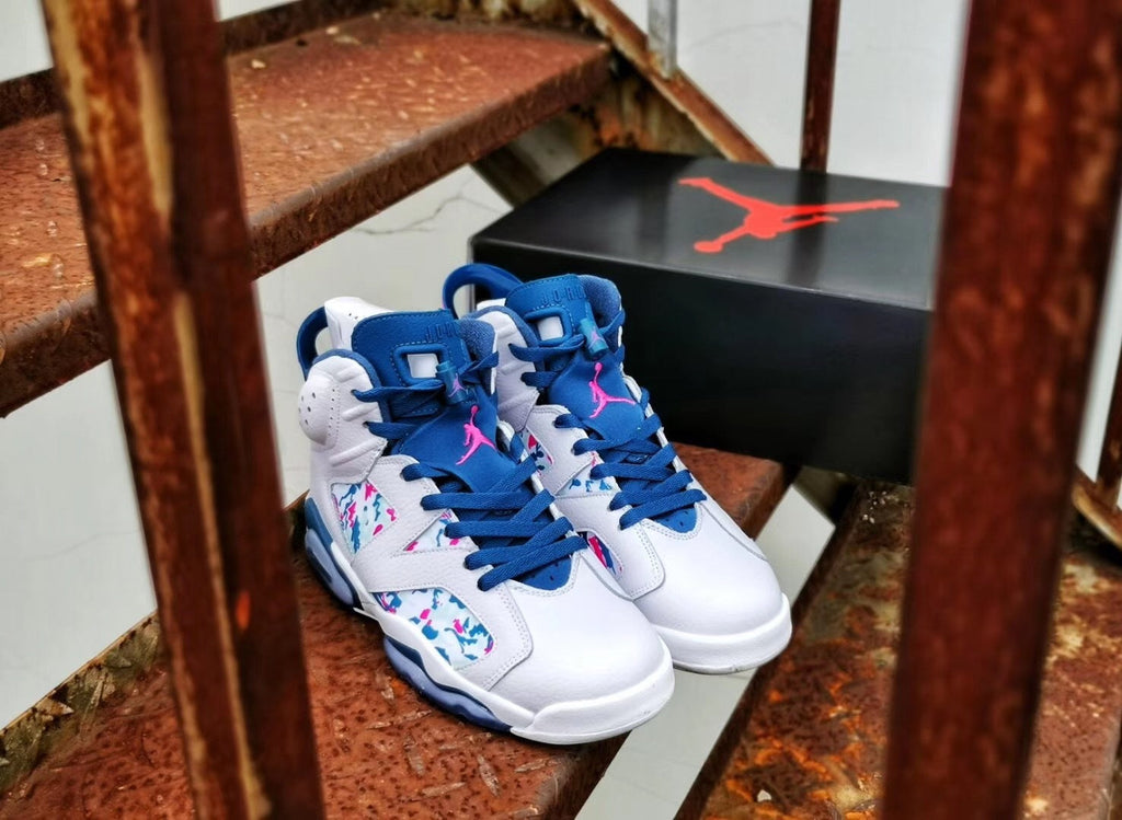 Air Jordan 6 Tie-Dye White Blue Pink Sneakers - product image from the listing.