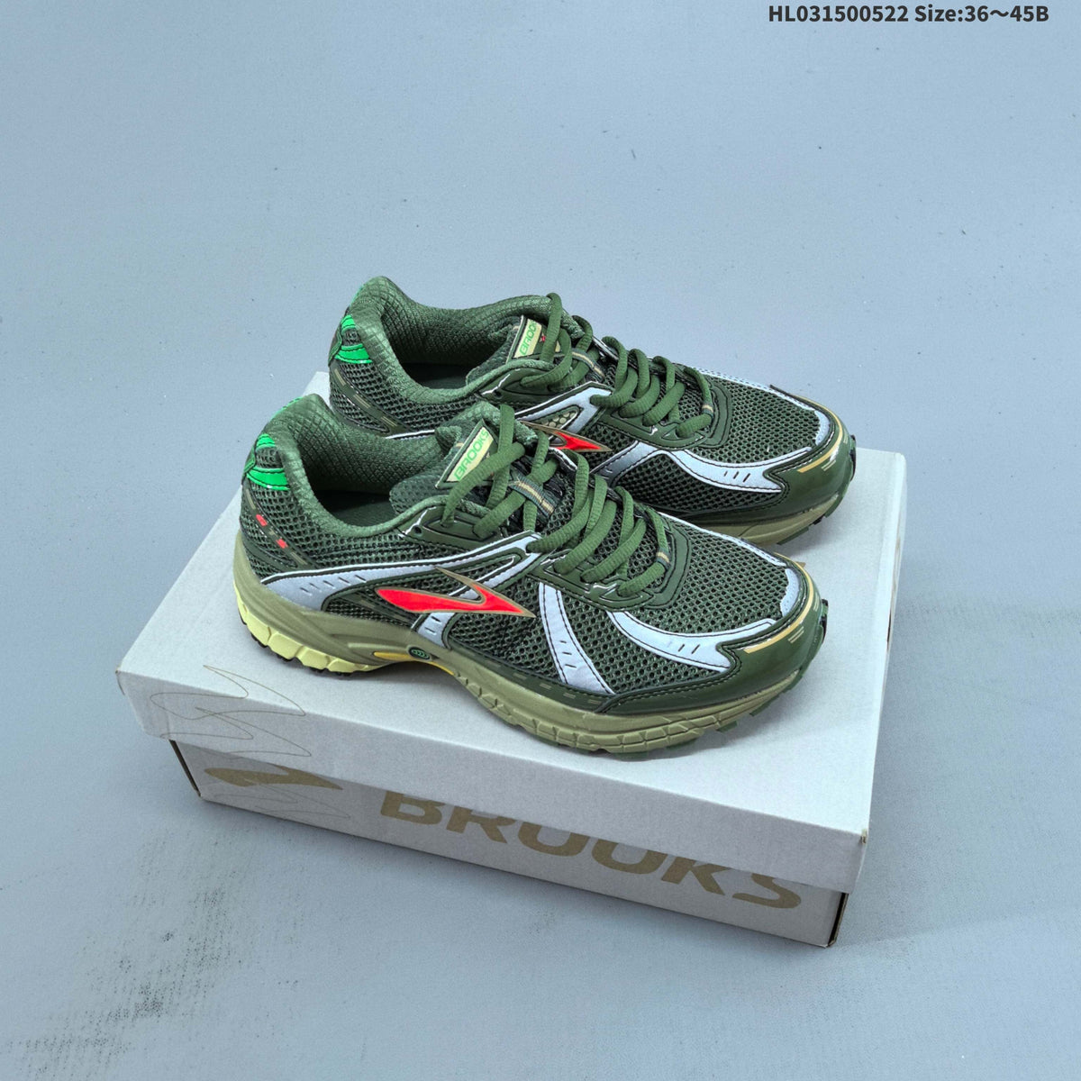 Brooks Adrenaline GTS 10 Running Shoes, in Olive Green - product image from the listing.