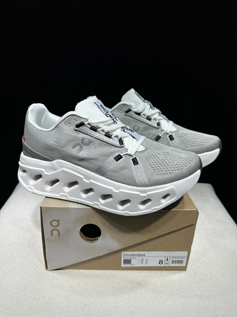 On Cloudeclipse Running Shoes, in Gray and White - product image from the listing.