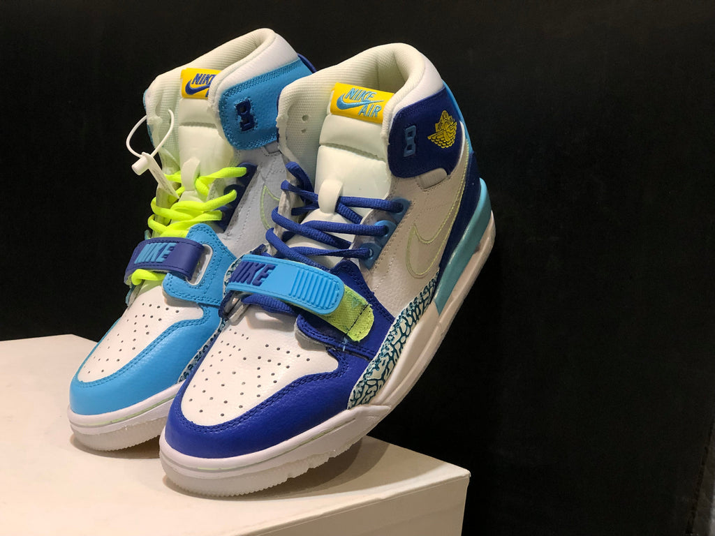 Air Jordan Legacy 312 Fly High-Top Sneakers, in White and Blue - product image from the listing.