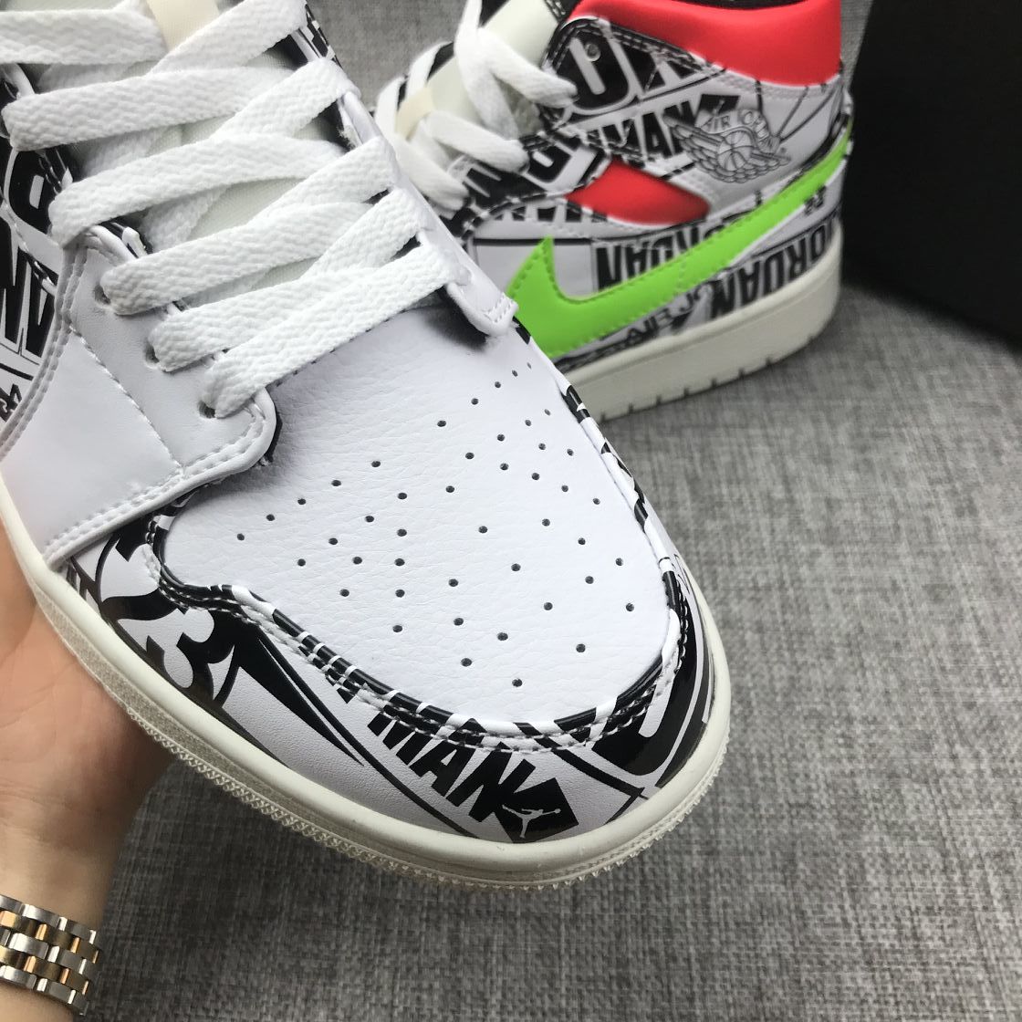 Air Jordan 1 Mid Graphic Sneakers Black White - product image from the listing.