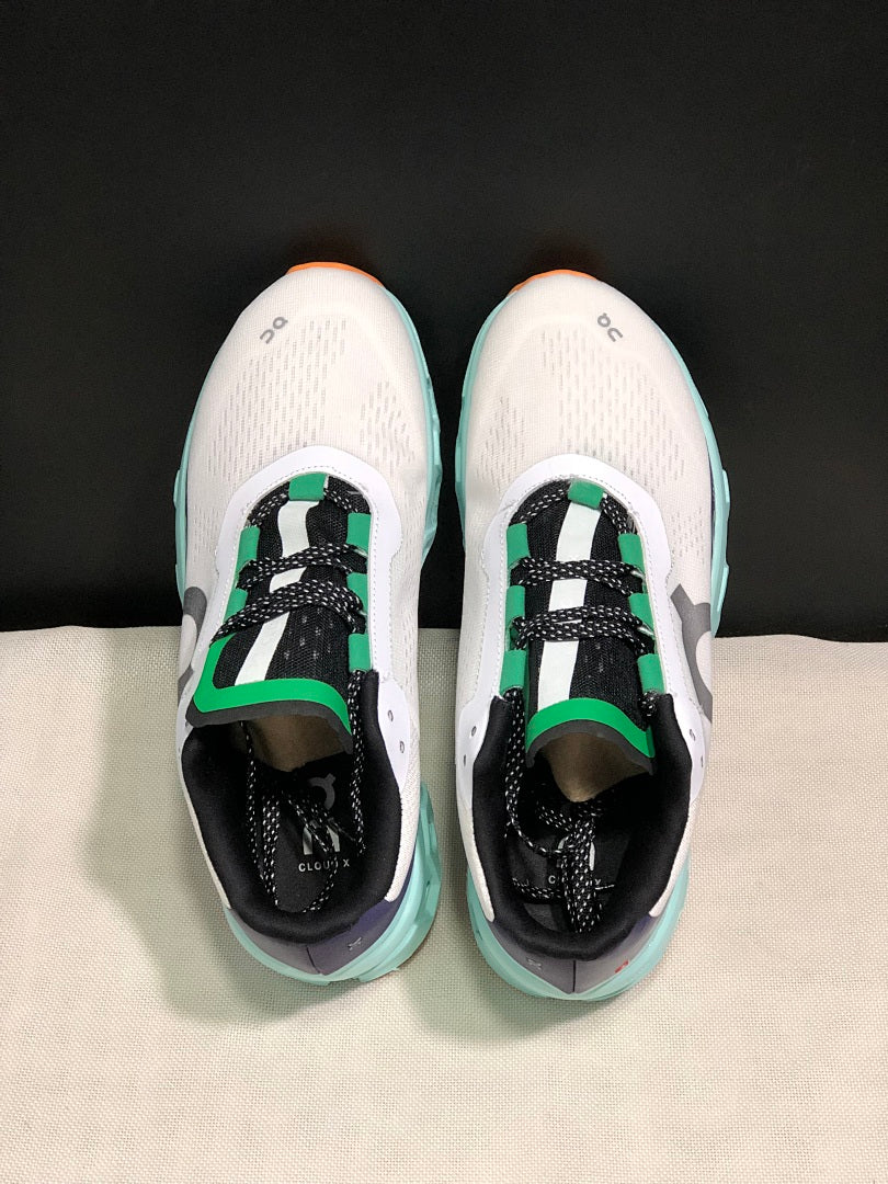 White and Aqua On Cloudmonster Running Shoes - product image from the listing.