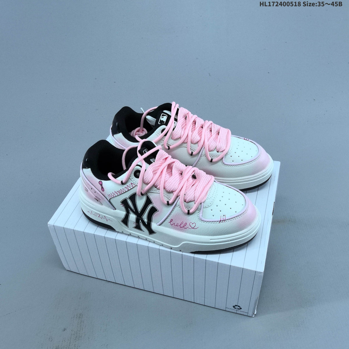 MLB Chunky Liner Low-Top Sneakers, in White and Pink - product image from the listing.