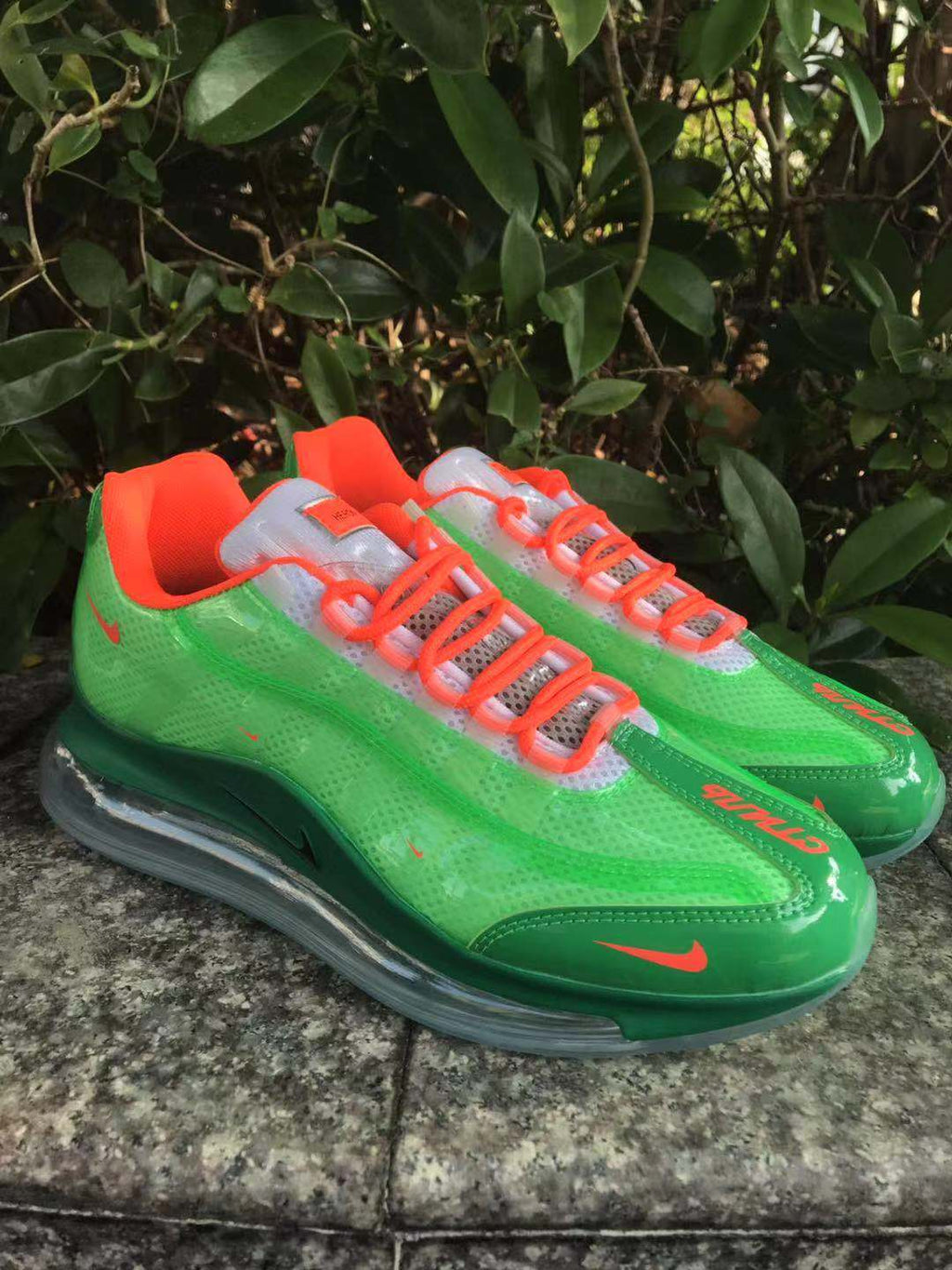 Nike Air Max 720 Sneakers in Green and Orange - product image from the listing.