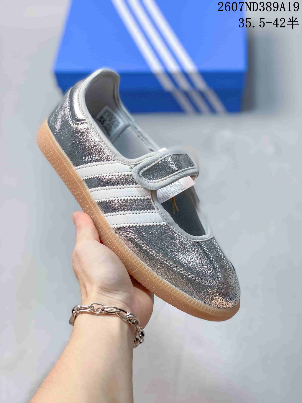 adidas Samba Jane Mary Jane Sneakers in Silver Blue Pink - product image from the listing.